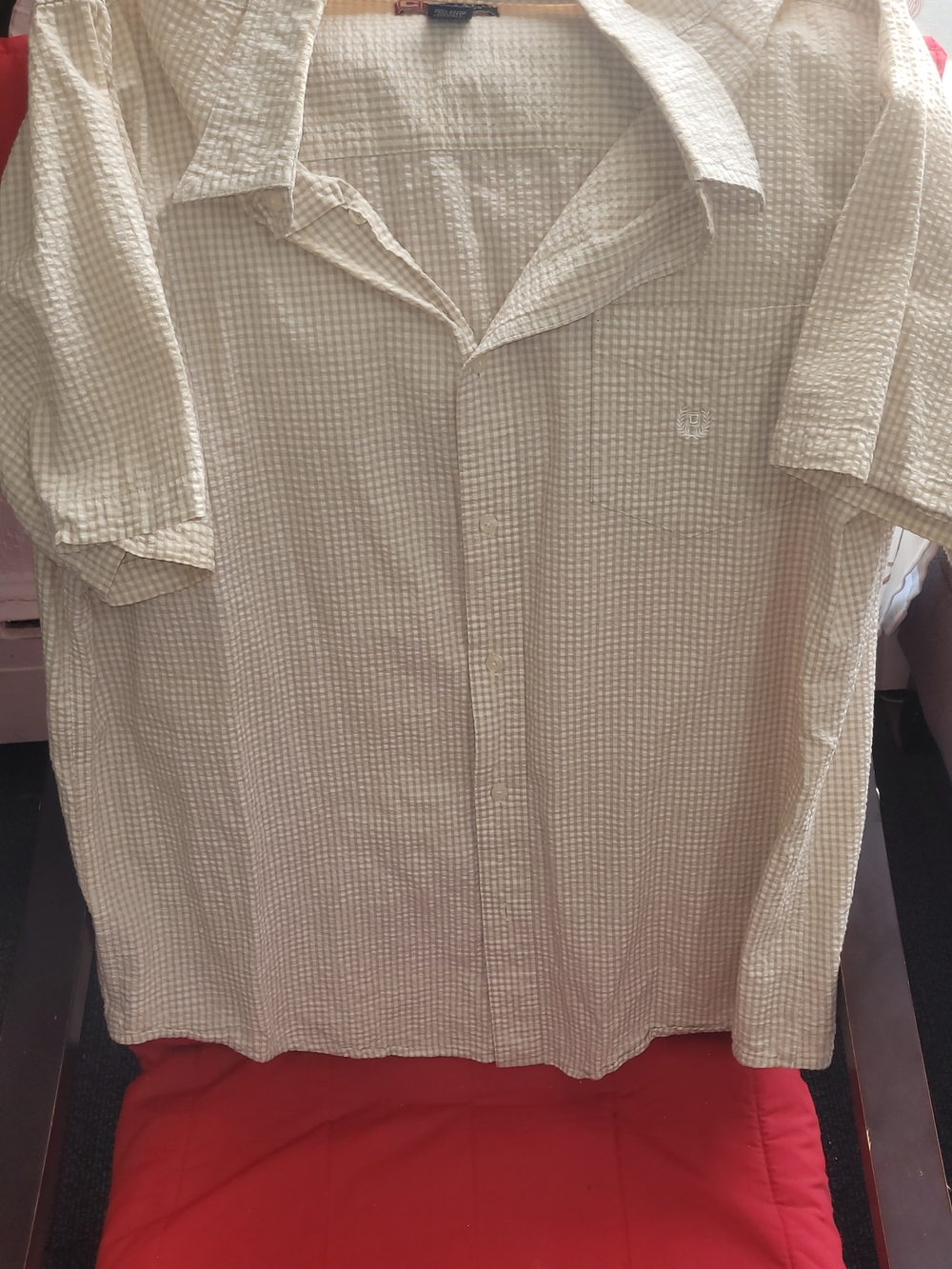 Chaps Beige Check Short-Sleeve Button-Down Shirt